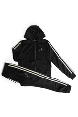 Alexandre Pace Signature Luxe Black Tracksuit with Elegant White Stripe Accents