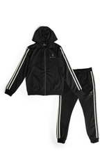 Alexandre Pace Signature Luxe Black Tracksuit with Elegant White Stripe Accents