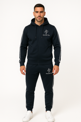 Alexandre Pace Signature Luxe Black Tracksuit with Elegant White Stripe Accents