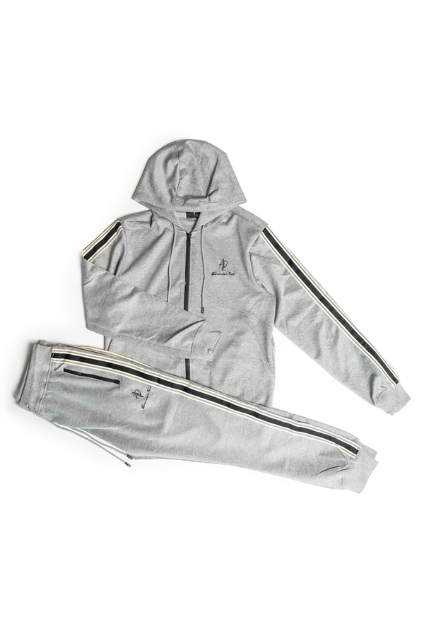Alexandre Pace Signature Luxe Black Tracksuit with Elegant White Stripe Accents