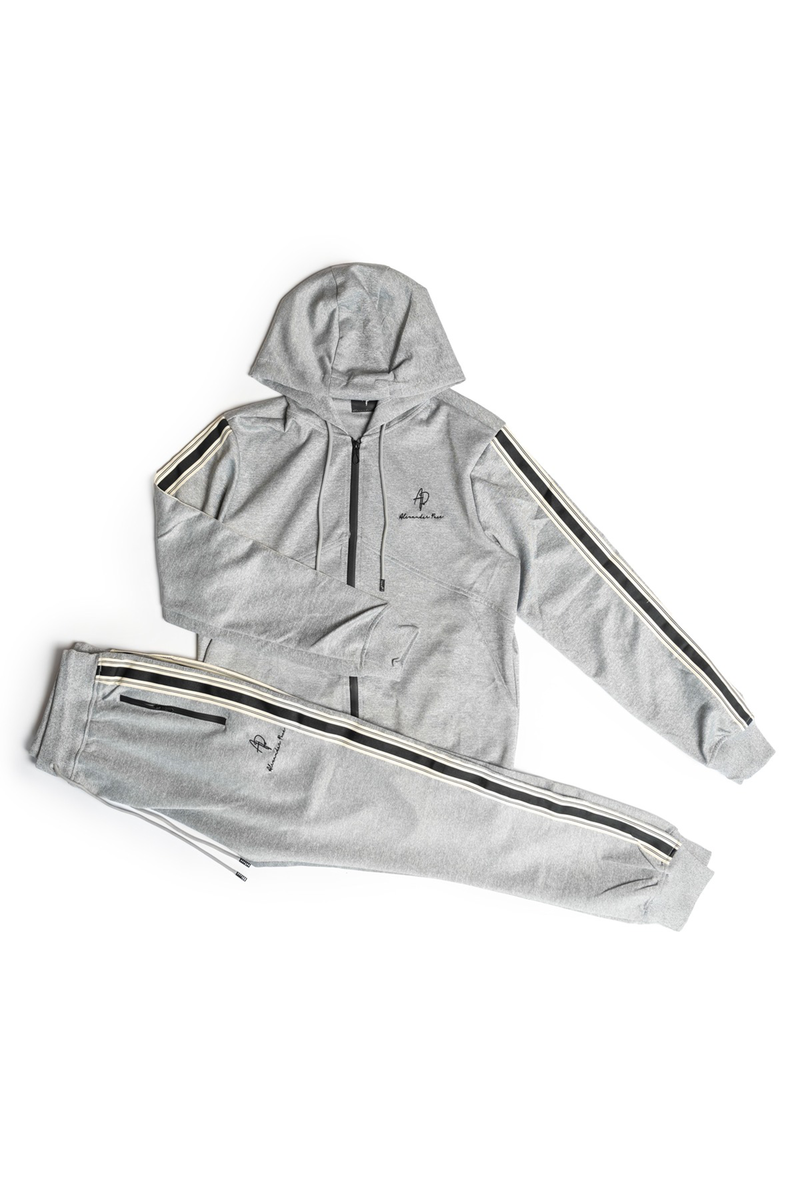 Alexandre Pace Signature Luxe Black Tracksuit with Elegant White Stripe Accents
