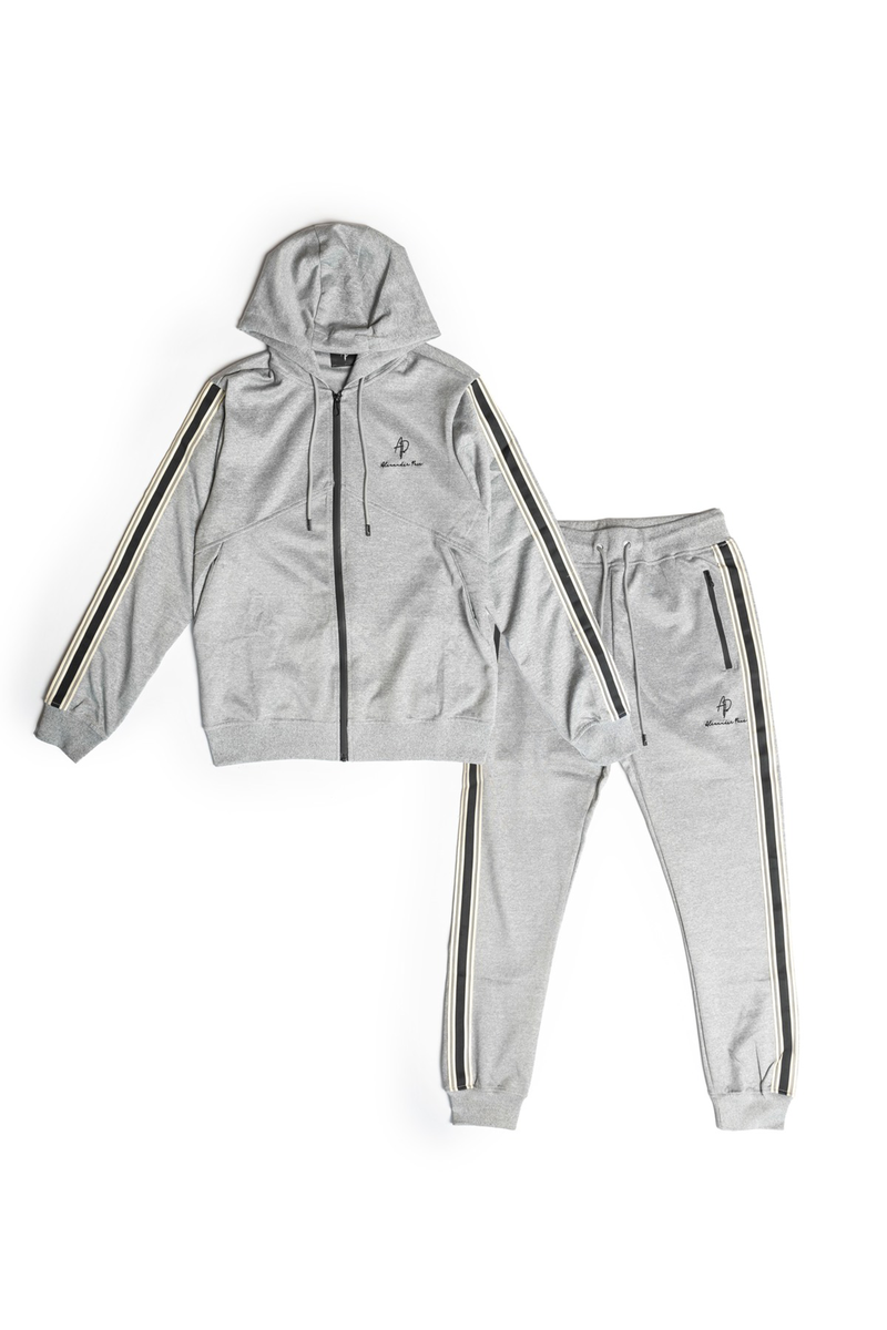 Alexandre Pace Signature Luxe Black Tracksuit with Elegant White Stripe Accents