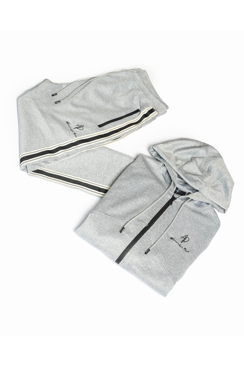 Alexandre Pace Signature Luxe Black Tracksuit with Elegant White Stripe Accents