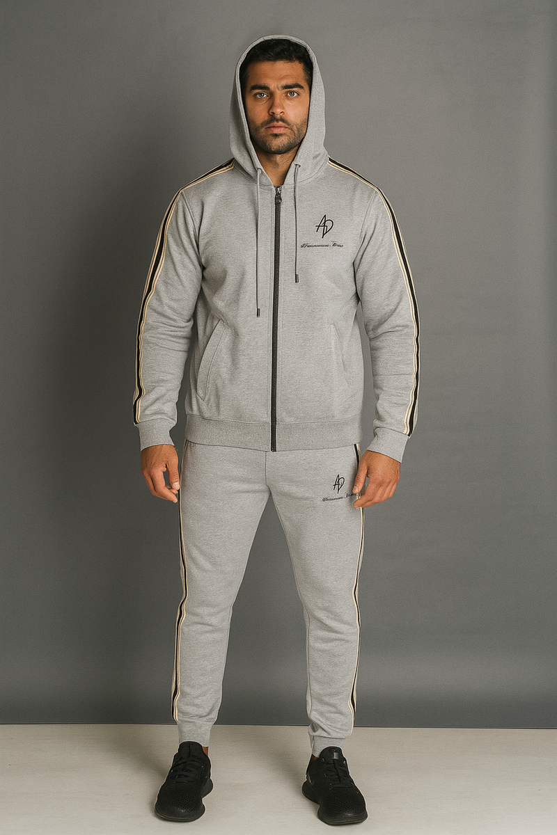 Alexandre Pace Signature Luxe Black Tracksuit with Elegant White Stripe Accents