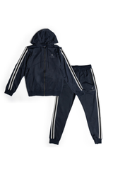 Alexandre Pace Signature Luxe Black Tracksuit with Elegant White Stripe Accents