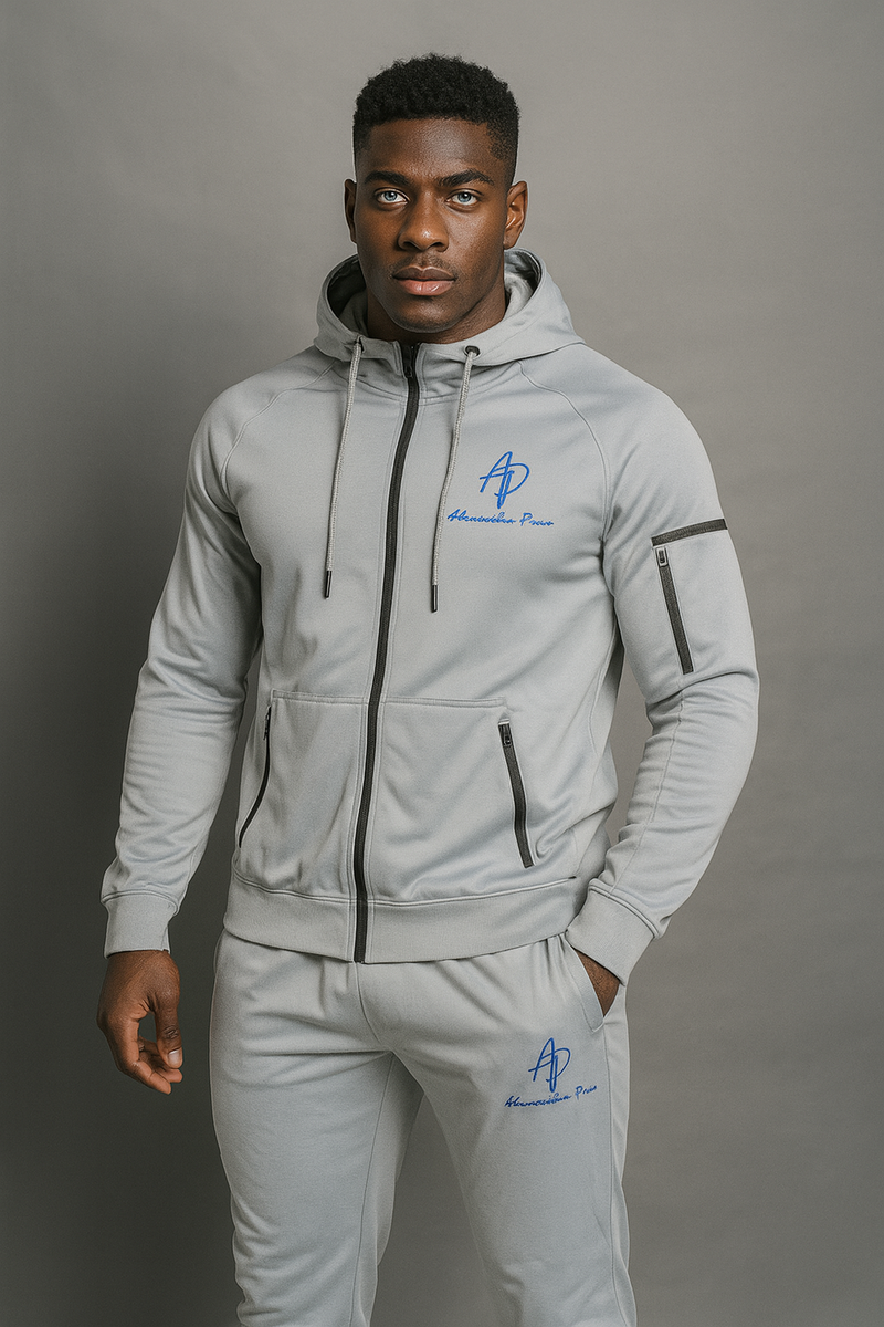 Alexandre Pace Platinum Urban Luxe Tracksuit – Ice Grey & Midnight Accents